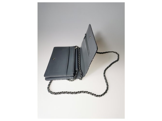 Wallet On Chain Chanel WOC Grau Marineblau - Ansicht 3
