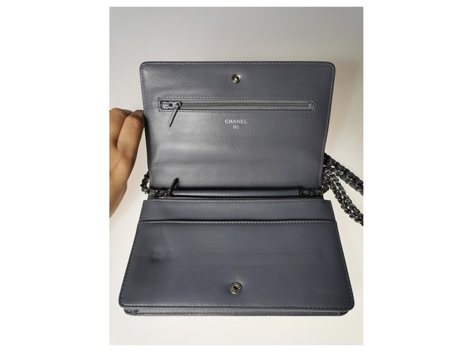 Wallet On Chain Chanel WOC Grau Marineblau - Ansicht 8