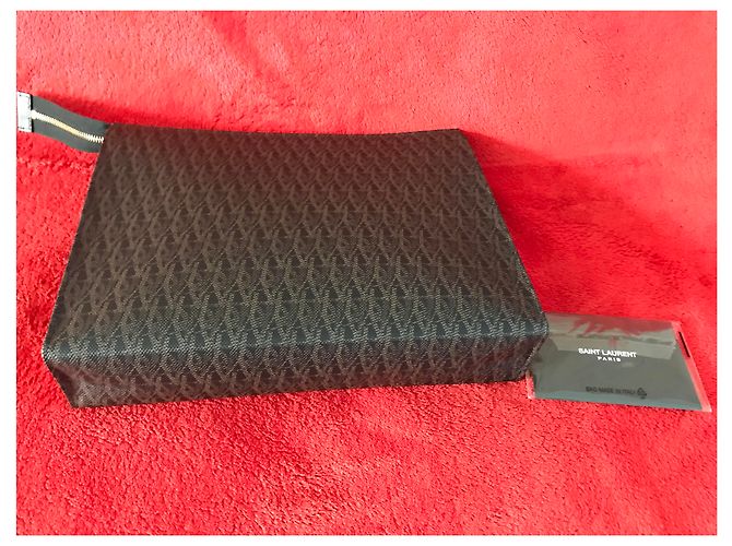 SAINT LAURENT PARIS Pochette / trousse classica in toile con monogramma Marrone - vista 10
