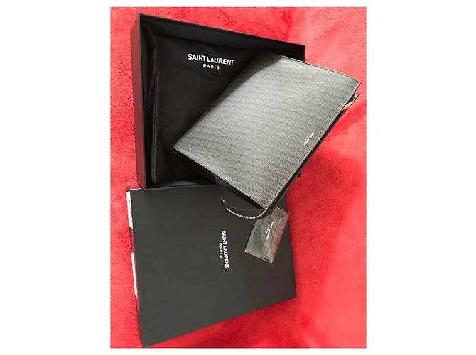 SAINT LAURENT PARIS Pochette / trousse classica in toile con monogramma Marrone - vista 12