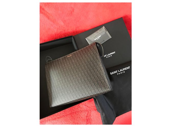 SAINT LAURENT PARIS Pochette / trousse classica in toile con monogramma Marrone - vista 13