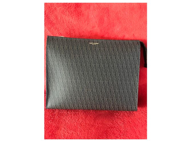 SAINT LAURENT PARIS Pochette / trousse classica in toile con monogramma Marrone - vista 5