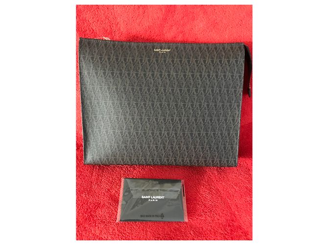 SAINT LAURENT PARIS Pochette / trousse classica in toile con monogramma Marrone - vista 8