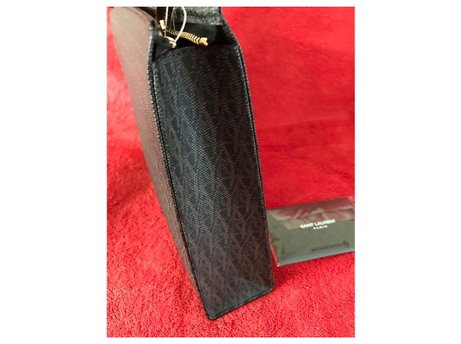 SAINT LAURENT PARIS Pochette / trousse classica in toile con monogramma Marrone - vista 9