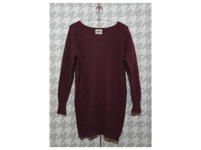 Acne langer Pullover Mohair Wolle Bordeaux Blau Mehrfarben - Ansicht 3