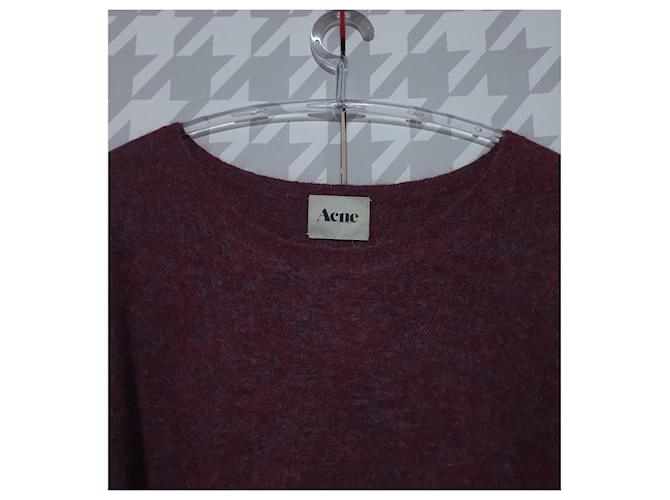Acne langer Pullover Mohair Wolle Bordeaux Blau Mehrfarben - Ansicht 4