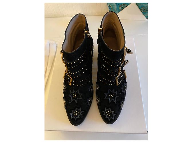 Stivali Chloé Susanna in camoscio blu con borchie oro 36 Nero Blu chiaro Blu scuro Gold hardware - vista 2