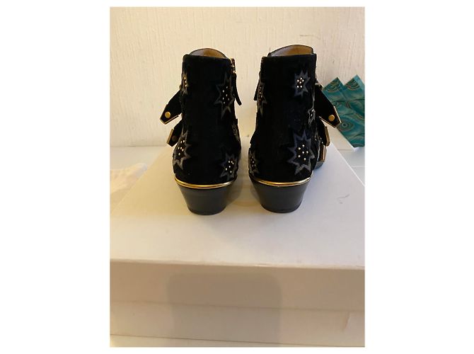 Stivali Chloé Susanna in camoscio blu con borchie oro 36 Nero Blu chiaro Blu scuro Gold hardware - vista 4