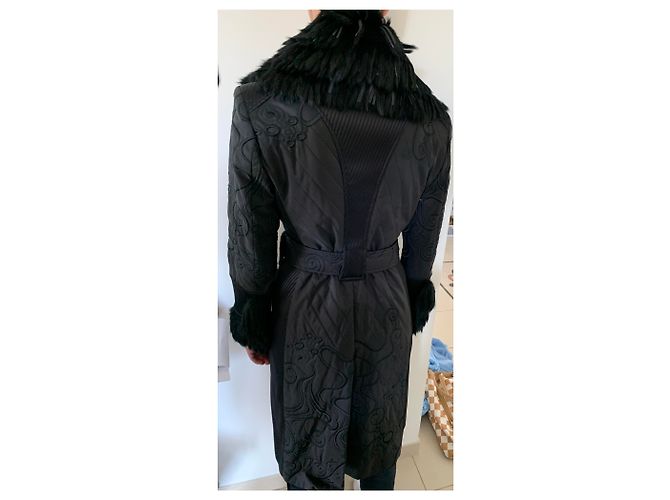 Abrigo acolchado con cuello de plumas de Gianni Versace Negro Dorado - vista 3