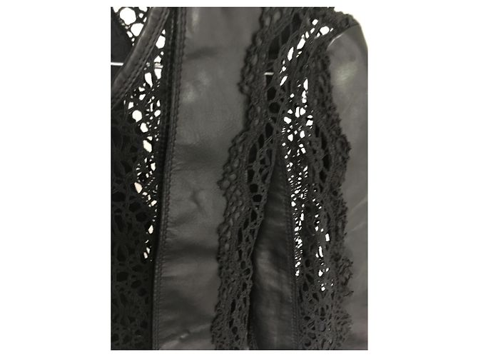 Vanessa Bruno Lederjacke mit Spitze Schwarz - Ansicht 2