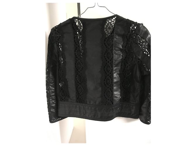Vanessa Bruno Lederjacke mit Spitze Schwarz - Ansicht 4