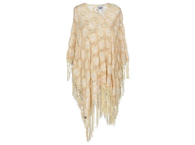 Twin Set Häkelponcho Strickjacke beige Baumwolle - Ansicht 4