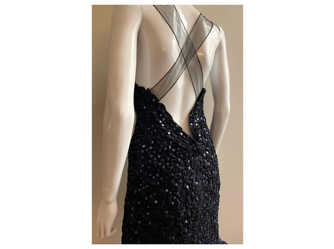Giorgio Armani Dunkelblaues, besticktes Paillettenkleid Marineblau - Ansicht 10