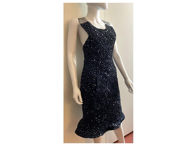 Giorgio Armani Dunkelblaues, besticktes Paillettenkleid Marineblau - Ansicht 12