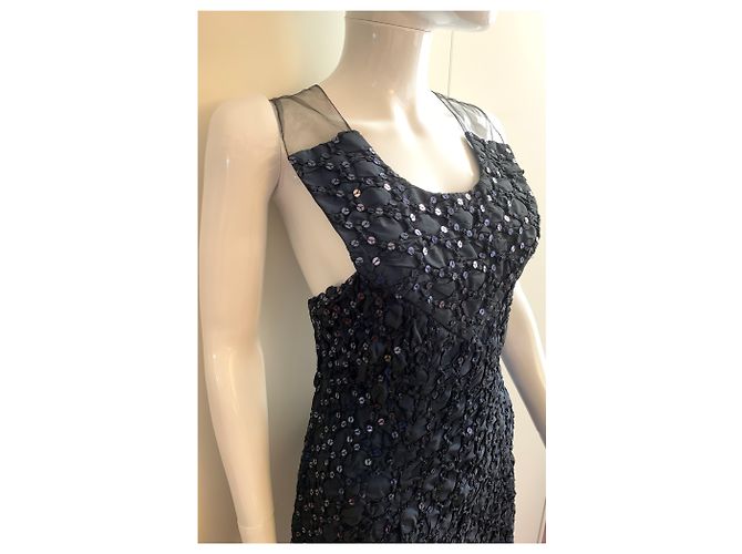 Giorgio Armani Dunkelblaues, besticktes Paillettenkleid Marineblau - Ansicht 13