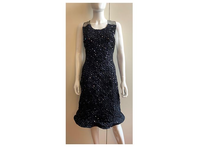Giorgio Armani Dunkelblaues, besticktes Paillettenkleid Marineblau - Ansicht 8