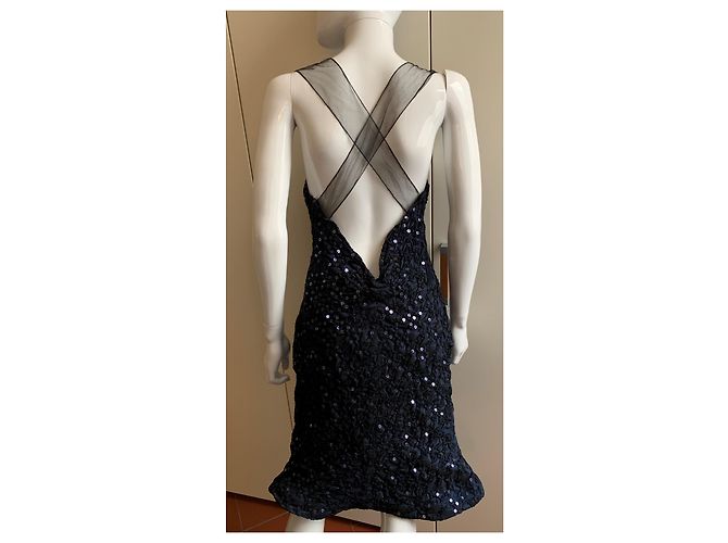 Giorgio Armani Dunkelblaues, besticktes Paillettenkleid Marineblau - Ansicht 9