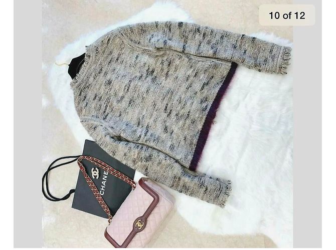 Conjunto de Saia Chanel de Lã Tweed Borgonha Cinza - vista 2