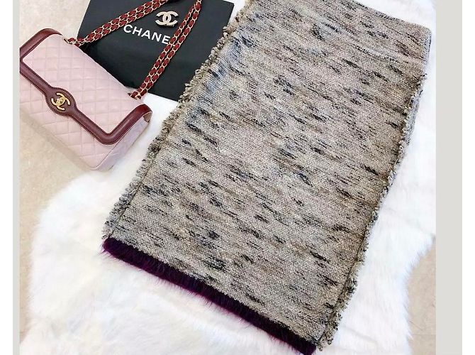 Conjunto de Saia Chanel de Lã Tweed Borgonha Cinza - vista 4