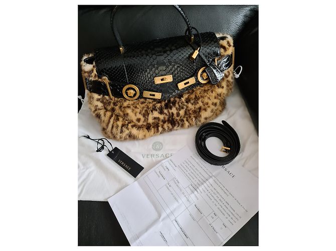 Versace Medusa Mink Fur avec sac à main en python exotique Bronze - vue 10
