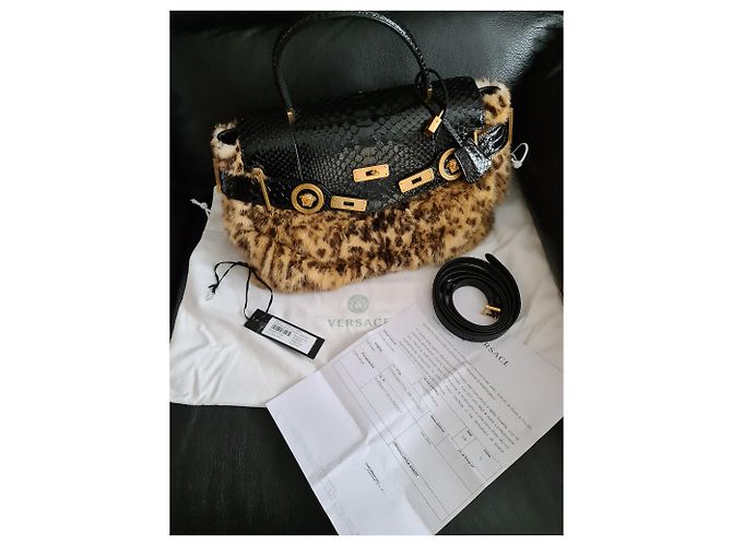 Versace Medusa Mink Fur avec sac à main en python exotique Bronze - vue 13