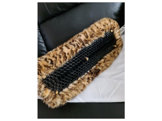 Versace Medusa Mink Fur avec sac à main en python exotique Bronze - vue 2