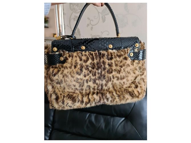 Versace Medusa Mink Fur avec sac à main en python exotique Bronze - vue 3