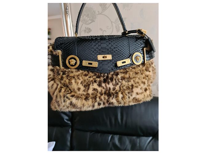 Versace Medusa Mink Fur avec sac à main en python exotique Bronze - vue 4