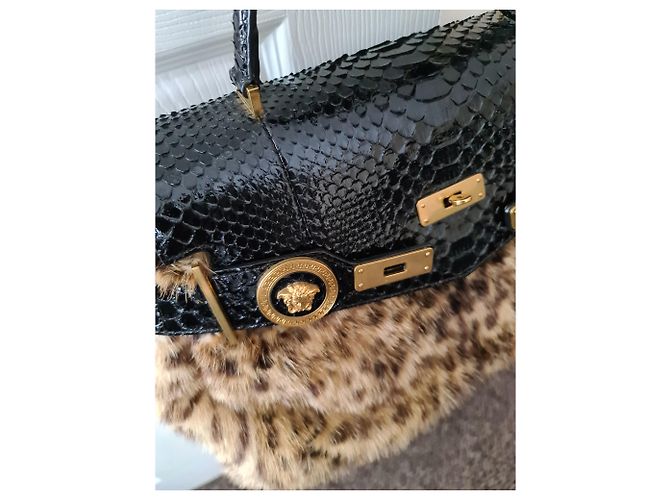 Versace Medusa Mink Fur avec sac à main en python exotique Bronze - vue 5