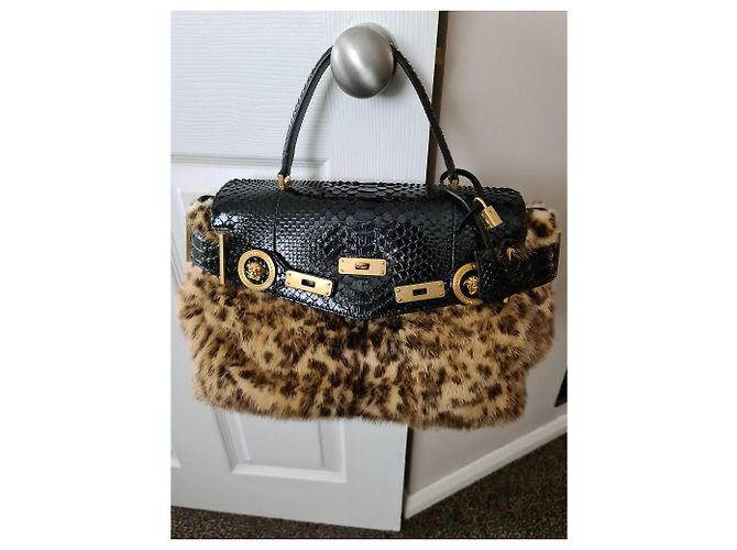 Versace Medusa Mink Fur avec sac à main en python exotique Bronze - vue 6