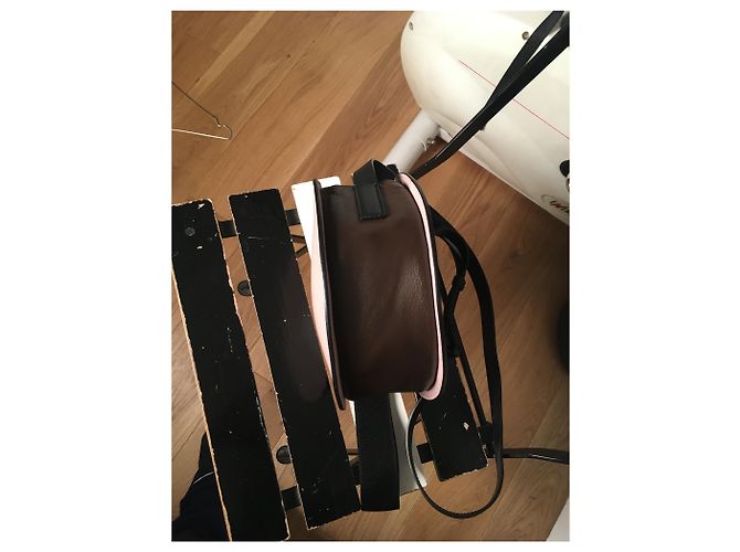 Borsa a mano Marni Tambourine in pelle marrone rosa - vista 3