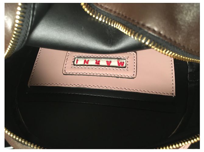 Borsa a mano Marni Tambourine in pelle marrone rosa - vista 5