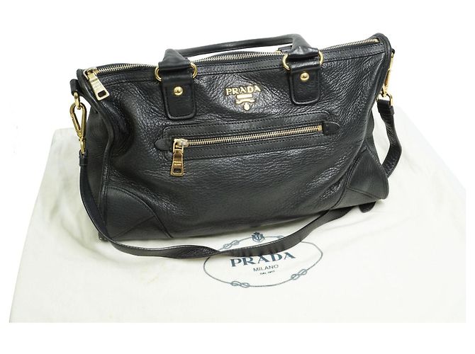 PRADA Bauletto Borsa in Pelle Vitello Daino Nera - vista 3