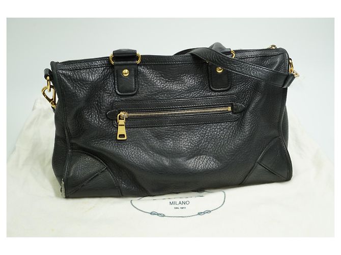 PRADA Bauletto Borsa in Pelle Vitello Daino Nera - vista 13