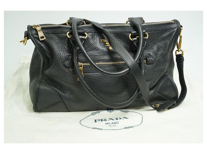 PRADA Bauletto Borsa in Pelle Vitello Daino Nera - vista 2