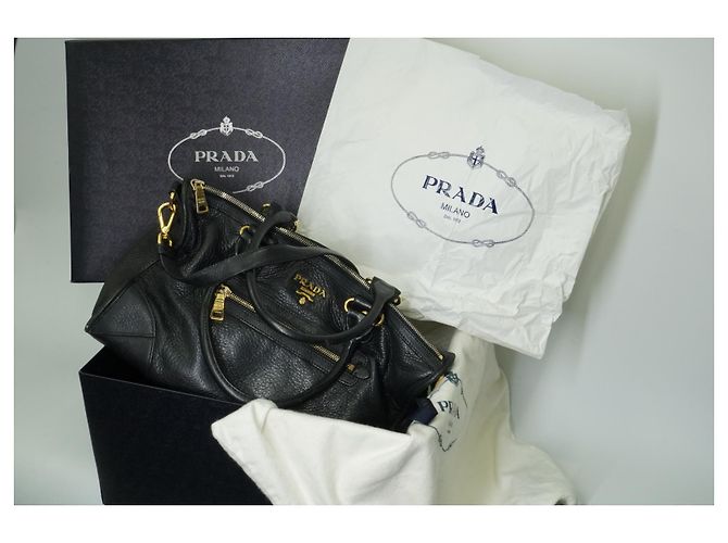 PRADA Bauletto Borsa in Pelle Vitello Daino Nera - vista 15