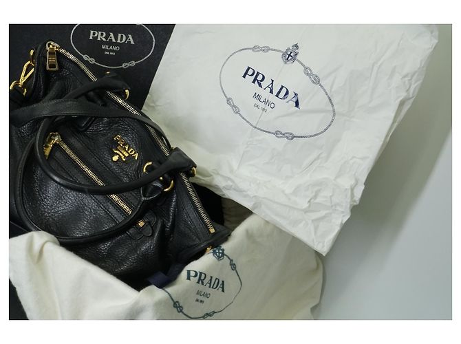 PRADA Bauletto Borsa in Pelle Vitello Daino Nera - vista 16