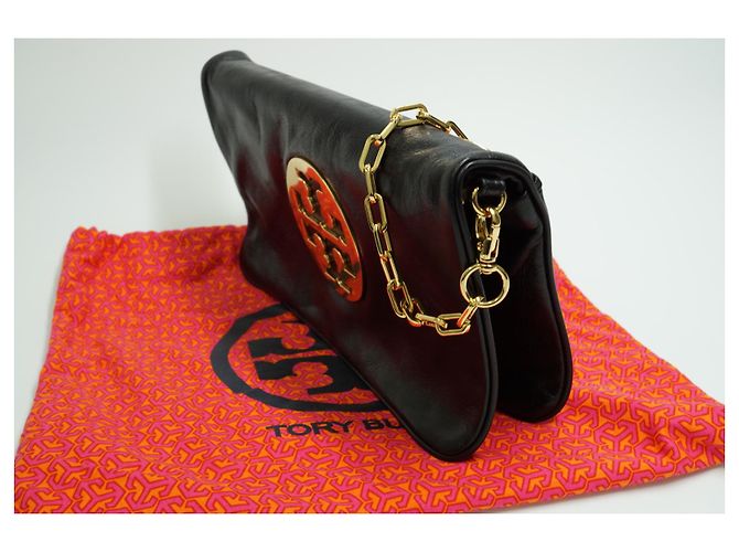 Pochette Tory Burch Reva in pelle nera metallizzata - vista 2
