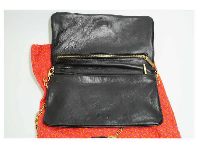 Pochette Tory Burch Reva in pelle nera metallizzata - vista 3