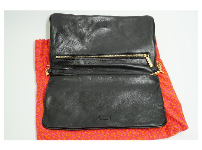 Pochette Tory Burch Reva in pelle nera metallizzata - vista 7