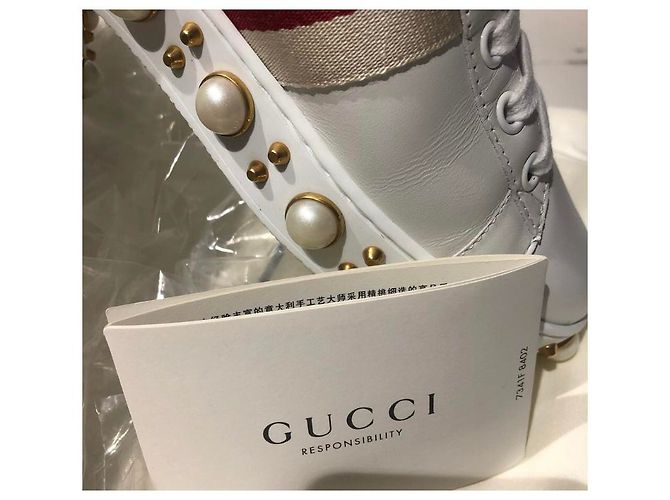 Sneakers Gucci con perle in pelle bianca Bianco - vista 2