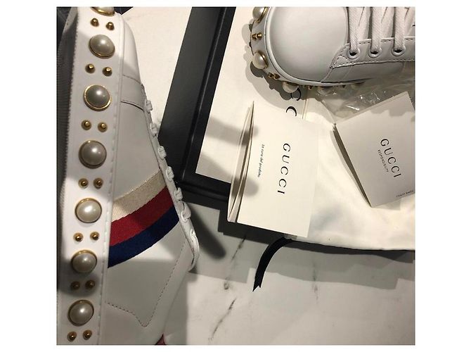 Sneakers Gucci con perle in pelle bianca Bianco - vista 4