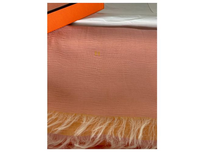 Stola Hermès in seta arancione con logo H - vista 3