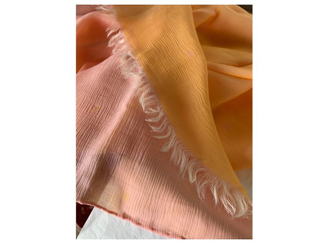 Stola Hermès in seta arancione con logo H - vista 6