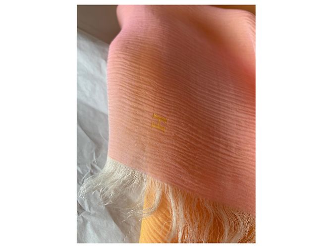 Stola Hermès in seta arancione con logo H - vista 9