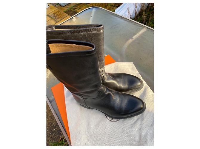 Bottes Hermès en cuir noir taille 40 - vue 2
