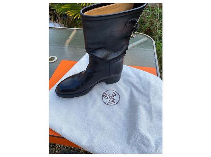 Bottes Hermès en cuir noir taille 40 - vue 7