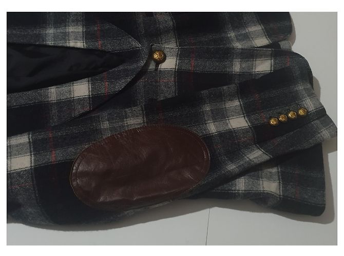 Autre Marque Smythe Tartan Wollblazer mit Lederdetails - Ansicht 7