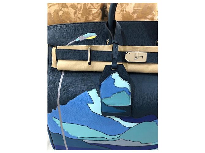 Haut à courroies Borsa a mano Hermès Birkin 50 HAC Blu in Pelle - vista 10
