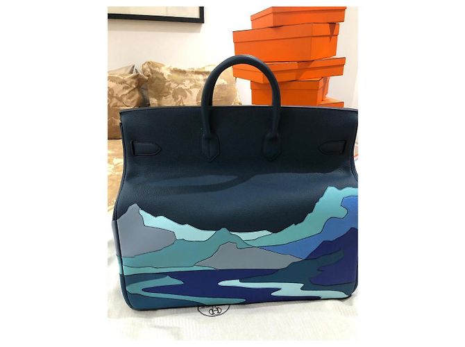 Haut à courroies Borsa a mano Hermès Birkin 50 HAC Blu in Pelle - vista 2